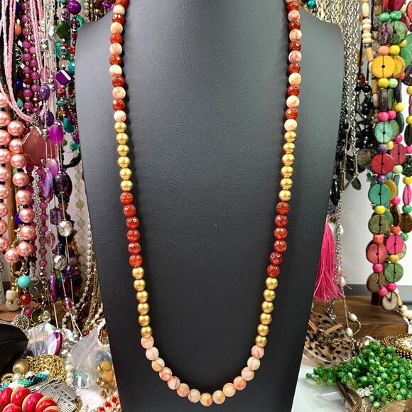 Artisan Red Jasper & Carnelian Beaded Necklace 28-35" - Picture 9 of 9